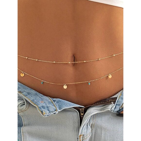 🆕 Women Gold Rhinestone Peal Back Chain Necklace Lingerie Waist Belly Jewelry - Picture 2 of 5